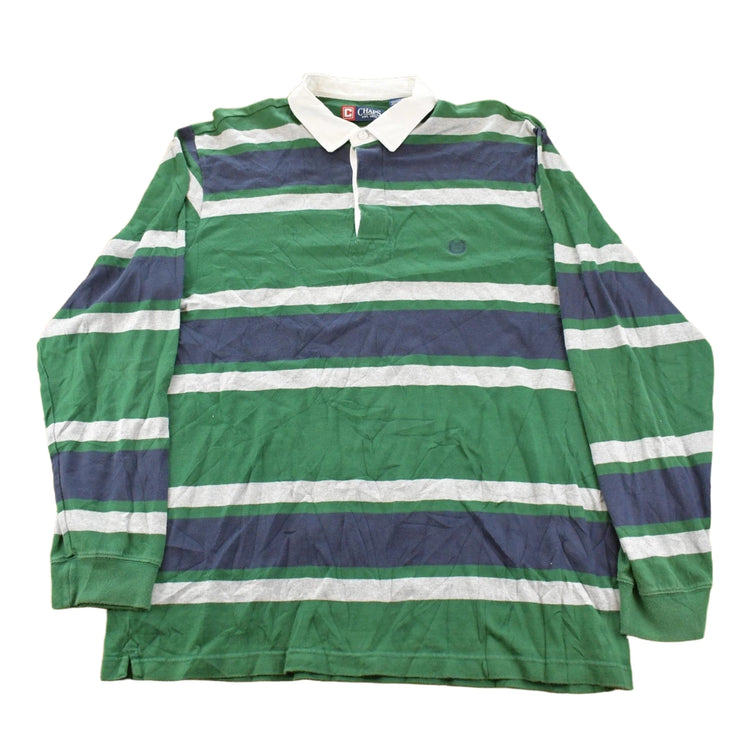 Vintage 2000s Chaps Striped Embroidered Rugby Long Sleeve Polo Shirt Men's L