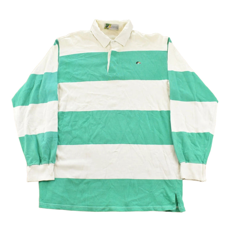 Vintage 1990s Toucan Country Striped Embroidered Rugby Long Sleeve Polo Shirt Men's M