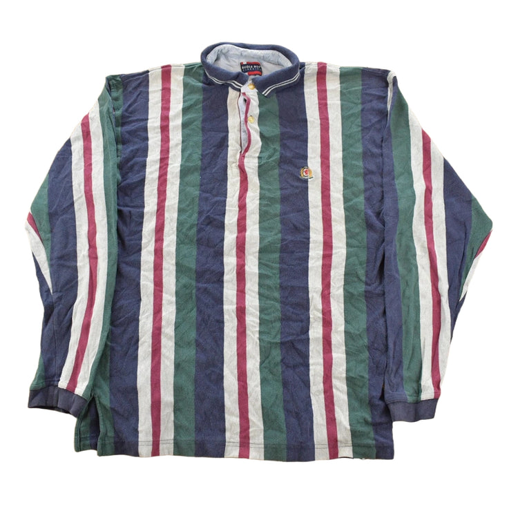 Vintage 1990s Bugle Boy Classics Striped Embroidered Rugby Long Sleeve Polo Shirt Men's M