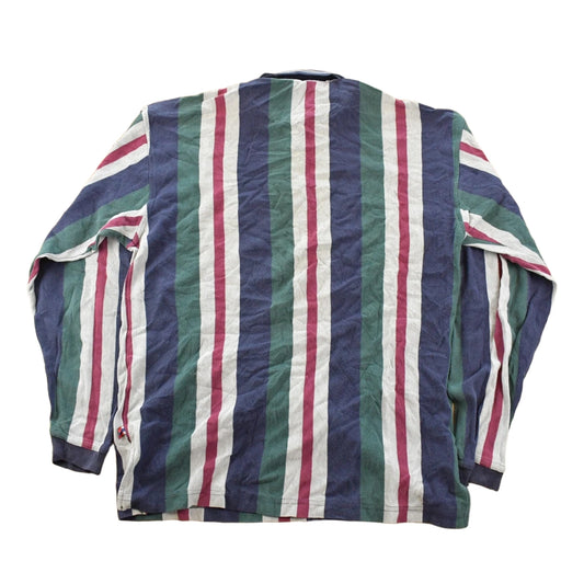 Vintage 1990s Bugle Boy Classics Striped Embroidered Rugby Long Sleeve Polo Shirt Men's M
