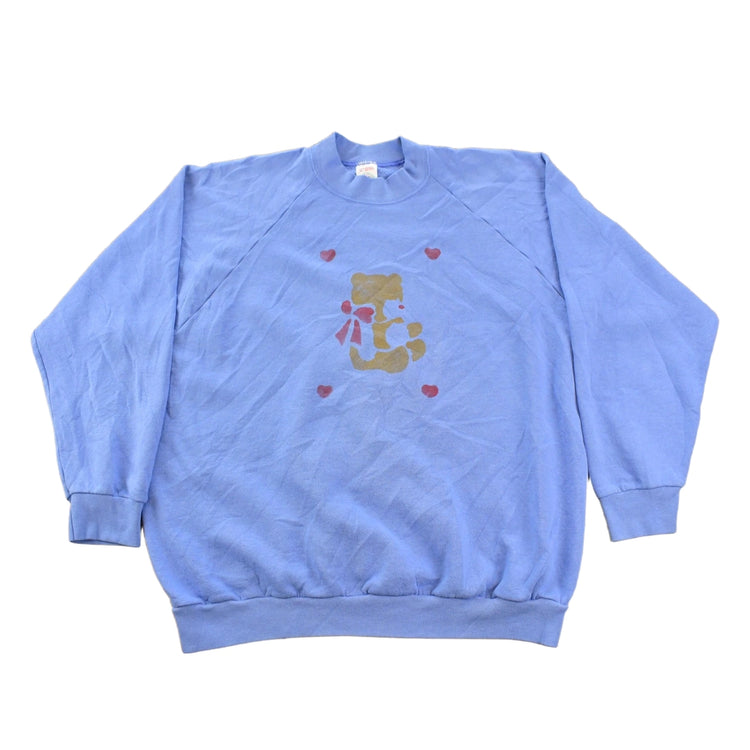 Vintage 1980s Cute Teddy Bear Valentine's Day Graphic Raglan Crewneck Sweatshirt Men's L