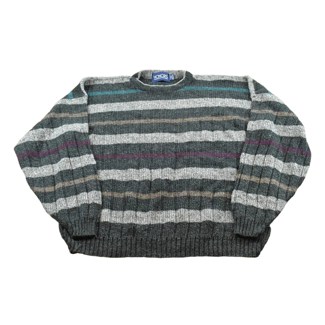 Vintage 1990s Honors Striped Acrylic Knit Crewneck Sweater Mens XL