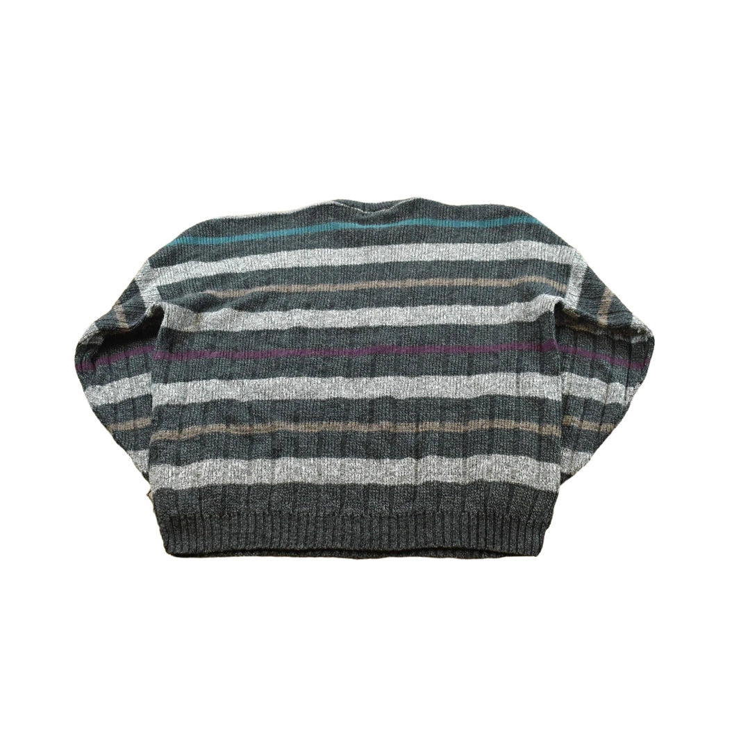 Vintage 1990s Honors Striped Acrylic Knit Crewneck Sweater Mens XL