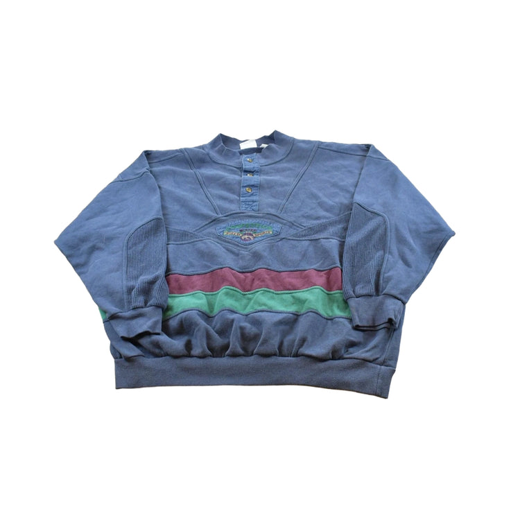 Vintage 1990s Color Block Double Henley Collar Paneled Sweatshirt Men's 2XL