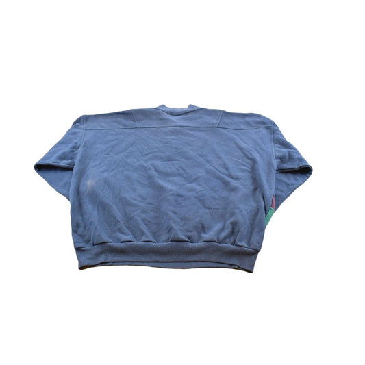 Vintage 1990s Color Block Double Henley Collar Paneled Sweatshirt Men's 2XL