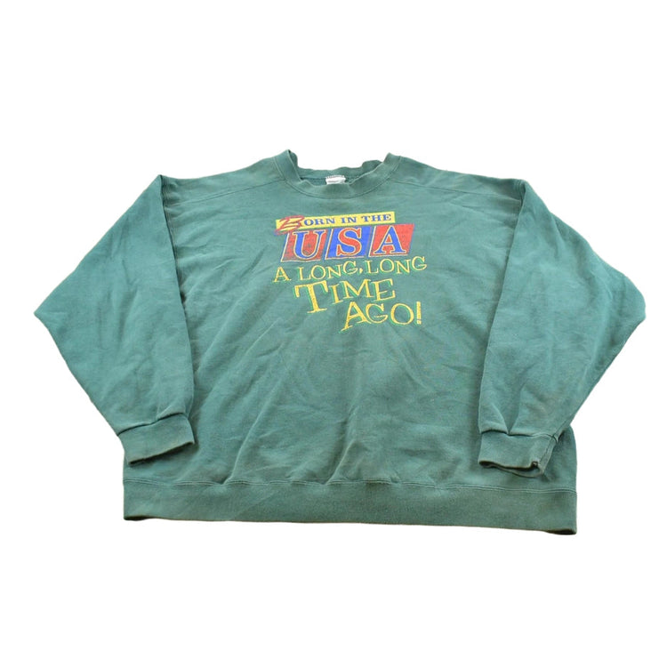 Vintage 1990s Born In The USA A Long Time Ago Souvenir Crewneck Sweatshirt Men's 2XL