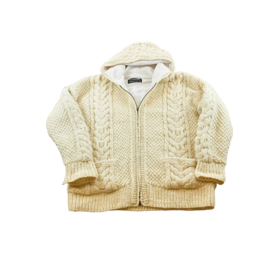 Vintage 1990s Great Northern Woolens 3D Cable Knit Hand Made Zip Up Fleece Lined Hoodie Sweatshirt Men's L