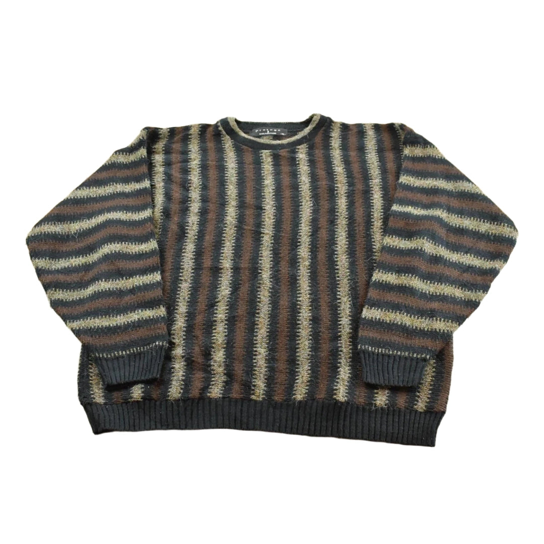 Vintage 1990s Protégé Striped Knit Crewneck Sweater Men's L