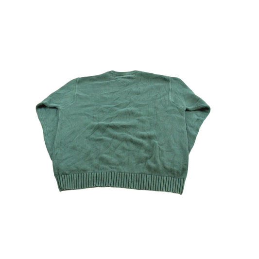 Vintage 1990s Tommy Hilfiger Green Cotton Knit Crest Logo Crewneck Sweater Men's L