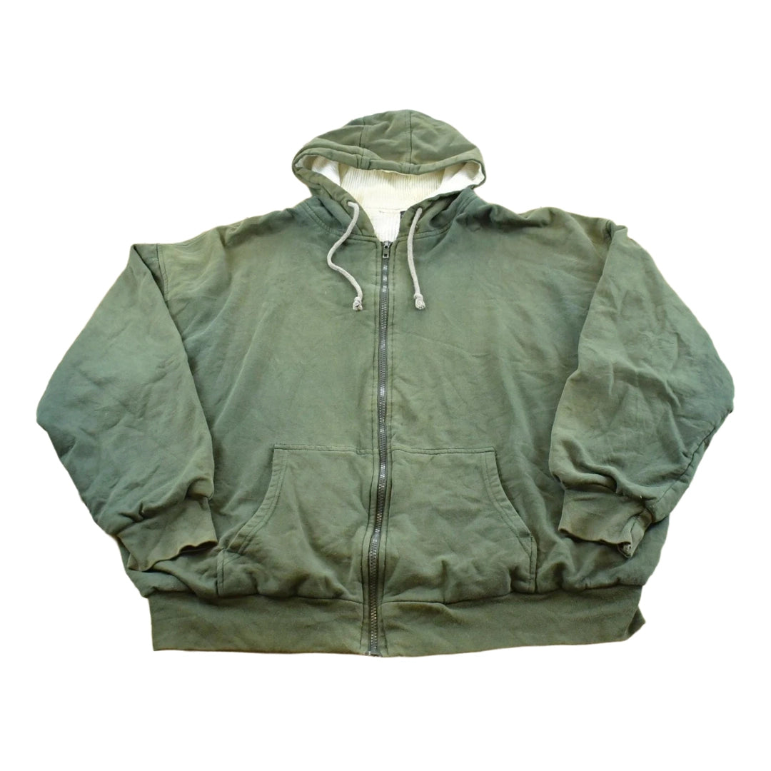 Vintage 2000s Faded BTC Green Thermal Lined Zip Up Hoodie Sweatshirt Men's XL