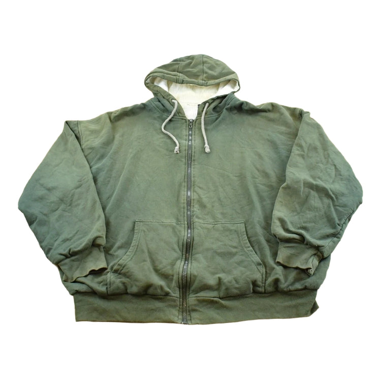 Vintage 2000s Faded BTC Green Thermal Lined Zip Up Hoodie Sweatshirt Men's XL