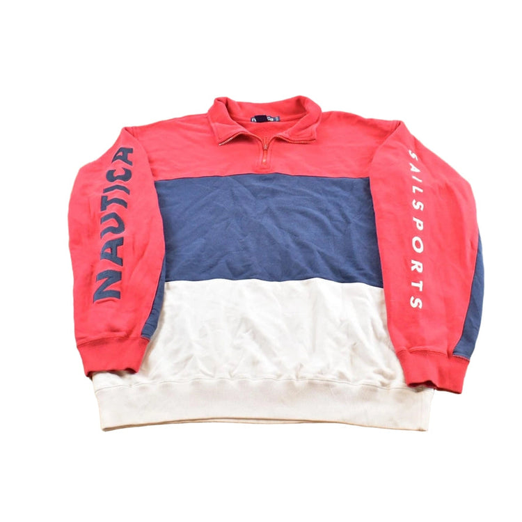 Vintage 1990s Nautica Sail Sports Color Block Quarter Zip Sweatshirt Men's XL