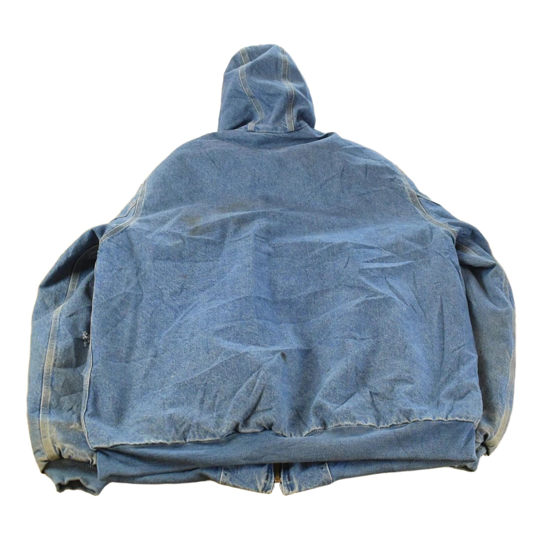 Vintage 1990s Carhartt Denim Flannel Lined Hooded Jacket Men's XL Tall