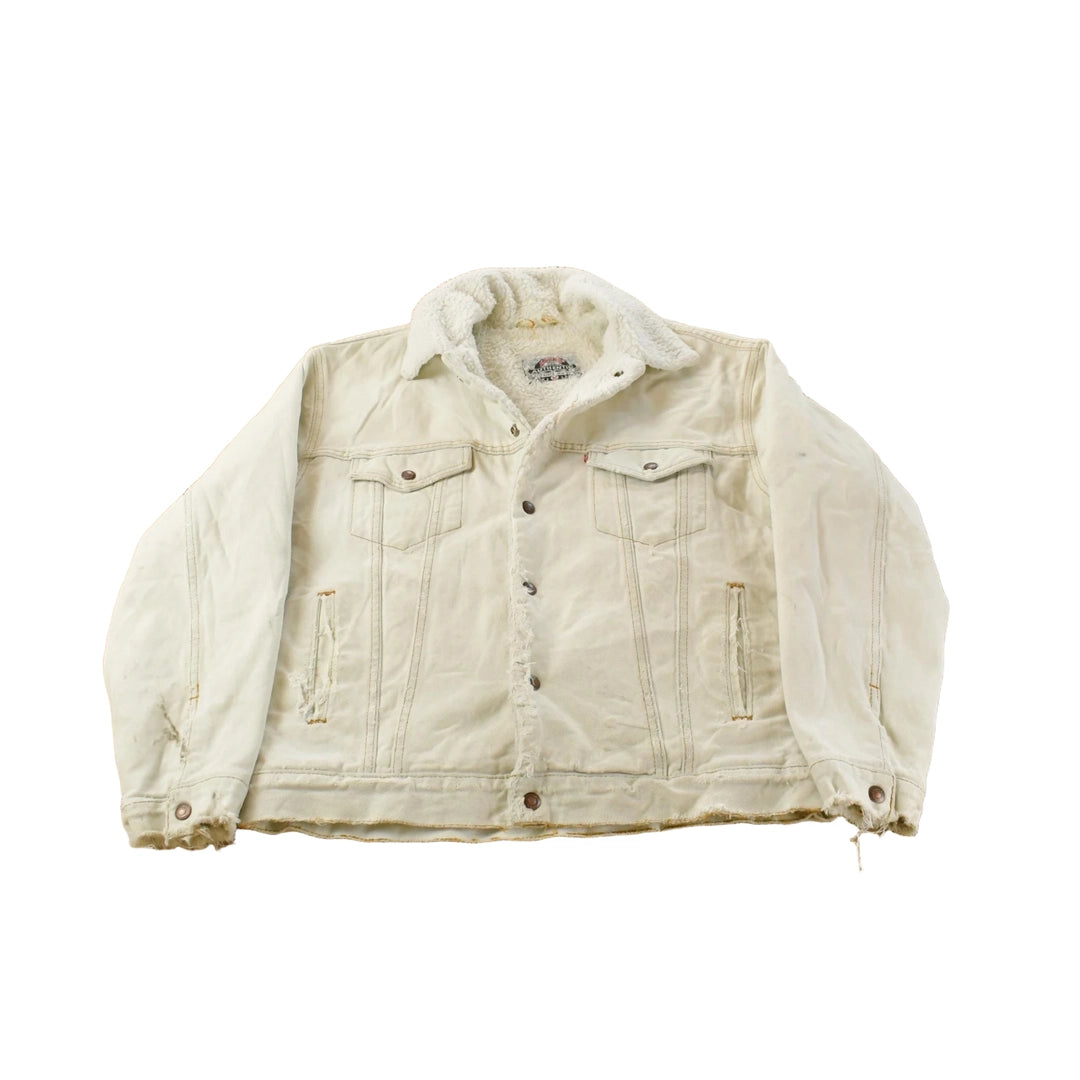Vintage 1980s Levi's Distressed Sherpa Lined Denim Jean Jacket Men's M