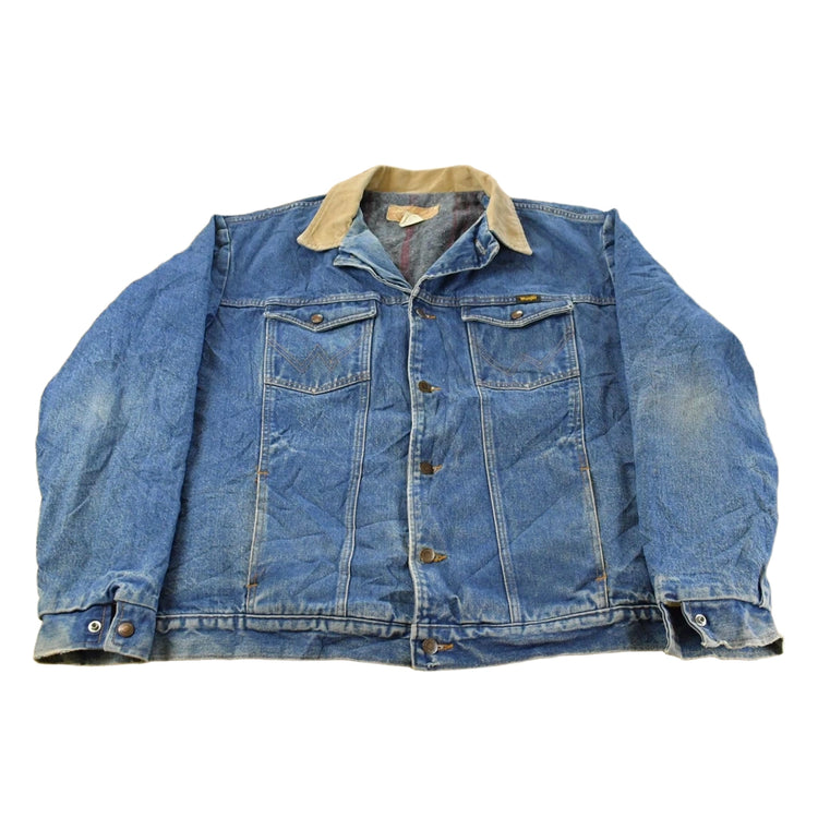 Vintage 1980s Wrangler Western Wear Blanket Lined Denim Jean Jacket Men's XL