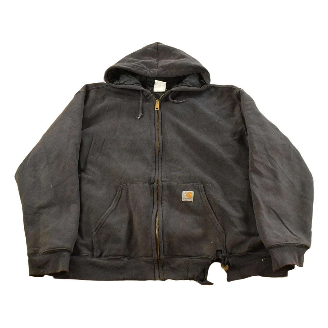 Vintage 1990s Thrashed Carhartt Thermal Lined Heavy Weight Zip Up Hoodie Men's 2XL