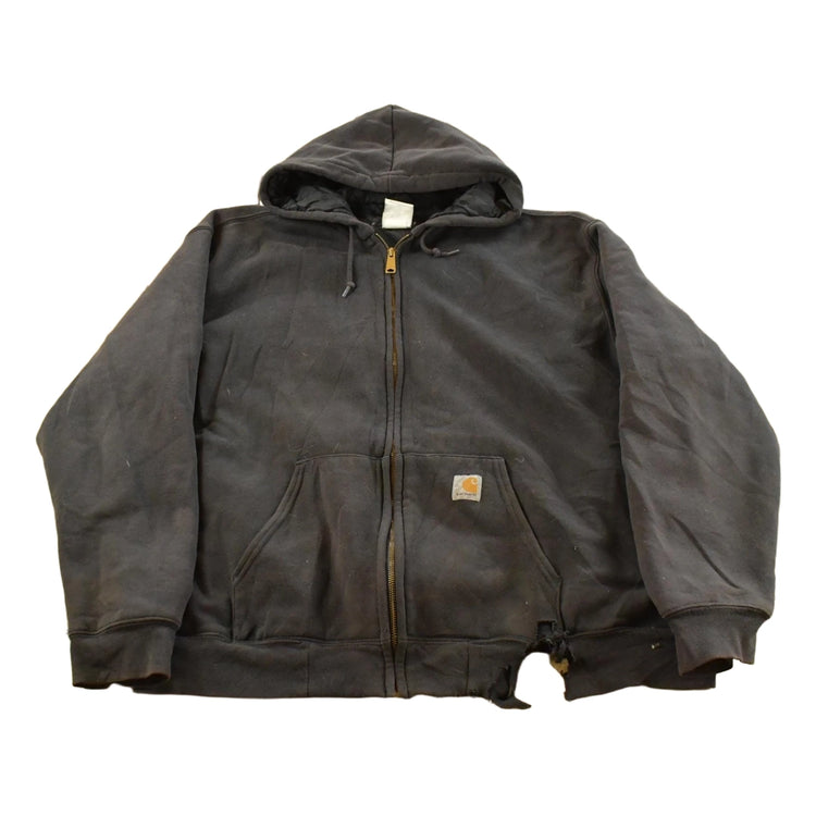 Vintage 1990s Thrashed Carhartt Thermal Lined Heavy Weight Zip Up Hoodie Men's 2XL