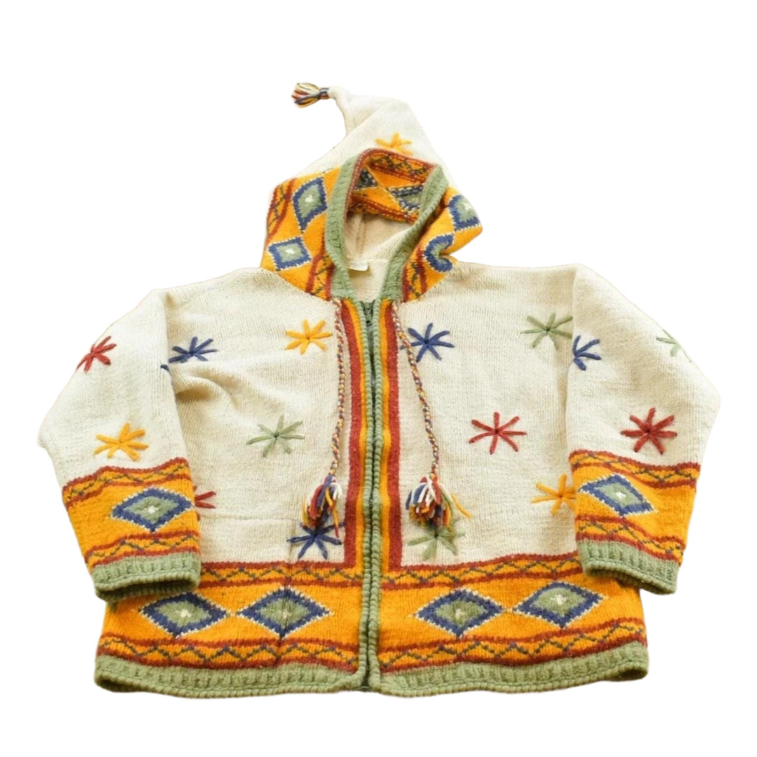 Vintage 1980s Ecuador Full Zip Wool Knit Hoodie Sweater Jacket Men's M