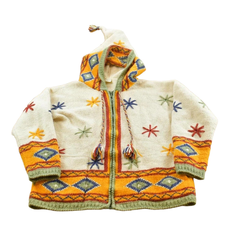 Vintage 1980s Ecuador Full Zip Wool Knit Hoodie Sweater Jacket Men's M