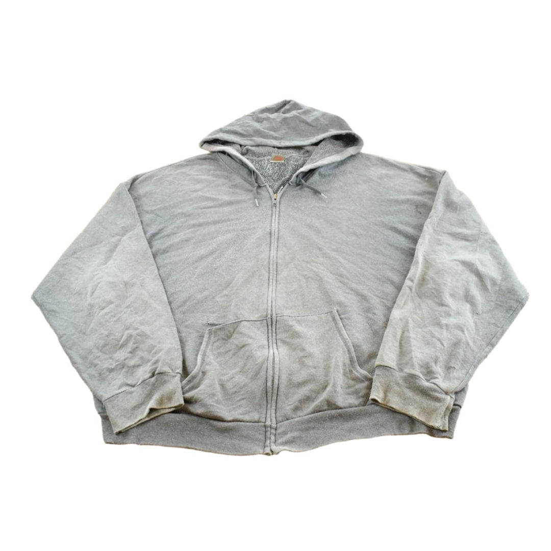 Vintage 2000s Faded Gray Blank Zip Up Hoodie Sweatshirt Men's 2XL