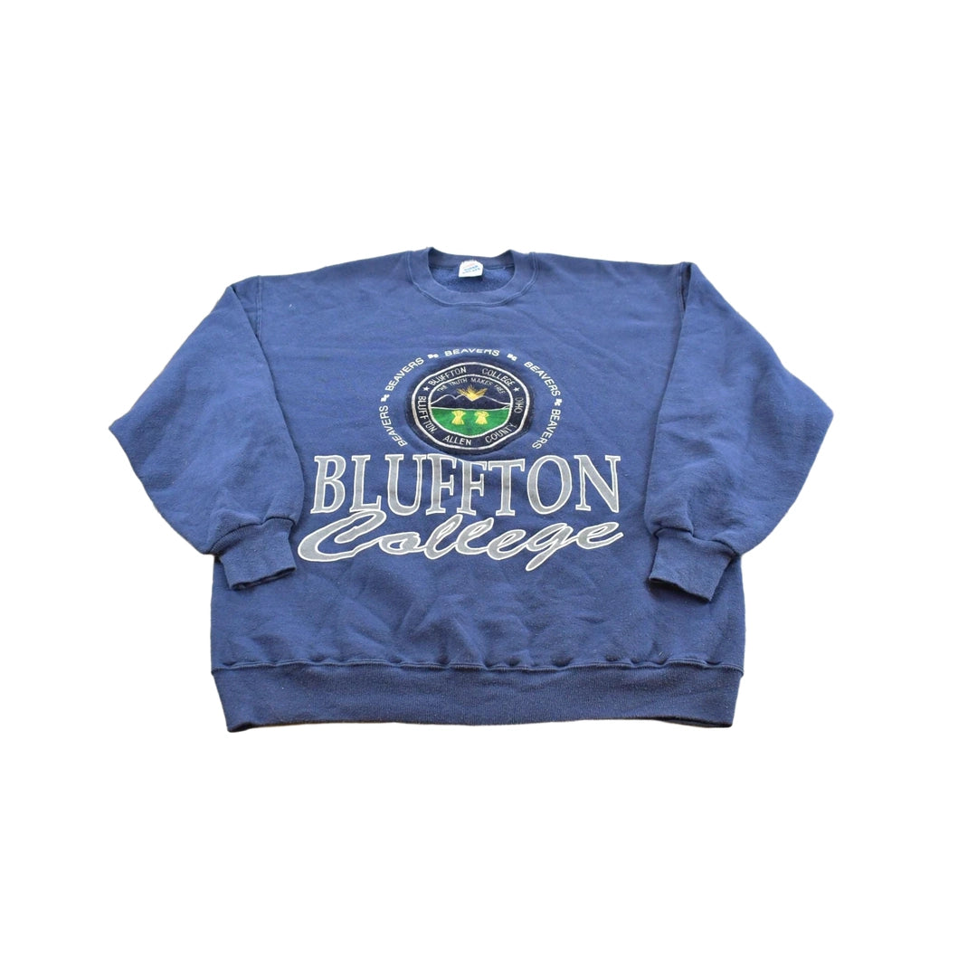 Vintage 1990s Bluffton College Collegiate Crewneck Embroidered Sweatshirt Men's L