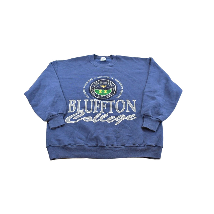 Vintage 1990s Bluffton College Collegiate Crewneck Embroidered Sweatshirt Men's L
