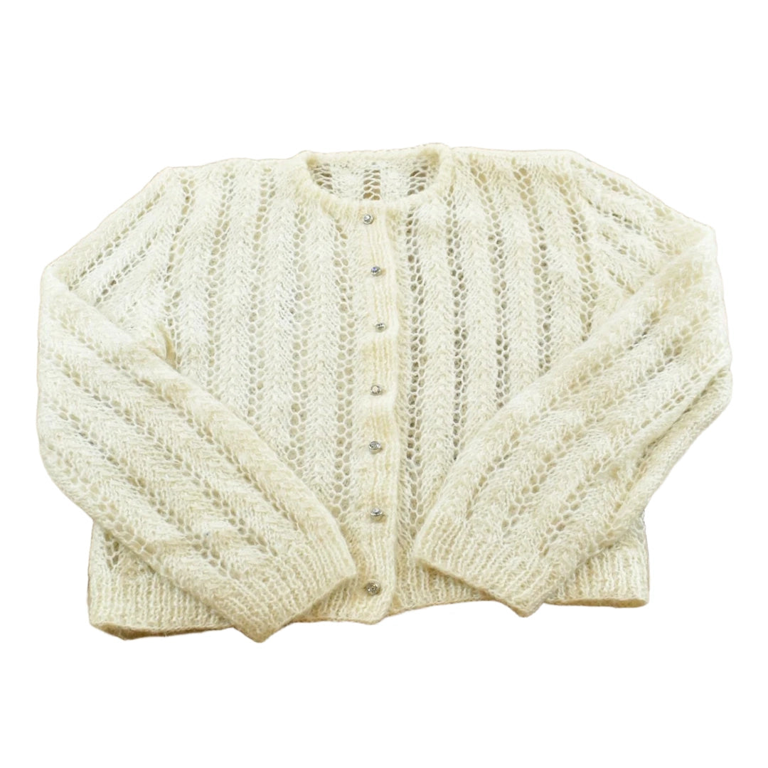 Vintage 1980s Crochet Knit Button Up Cardigan Sweater Women's M
