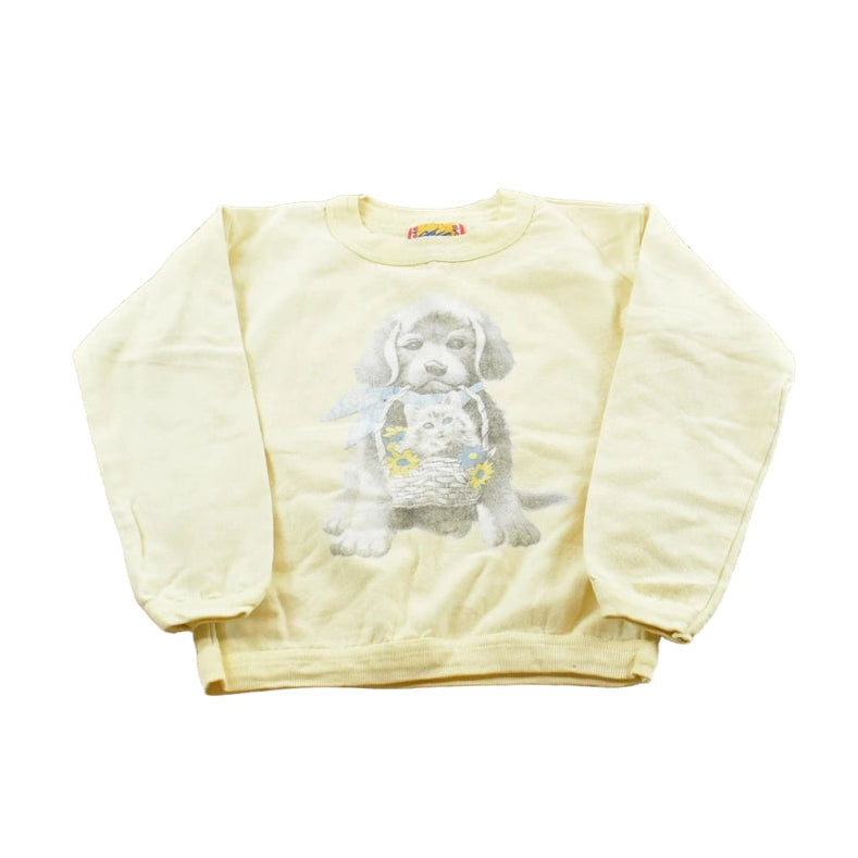 Vintage 1990s Chic Kitten Puppy Flower Basket Nature Crewneck Sweatshirt Youth XS