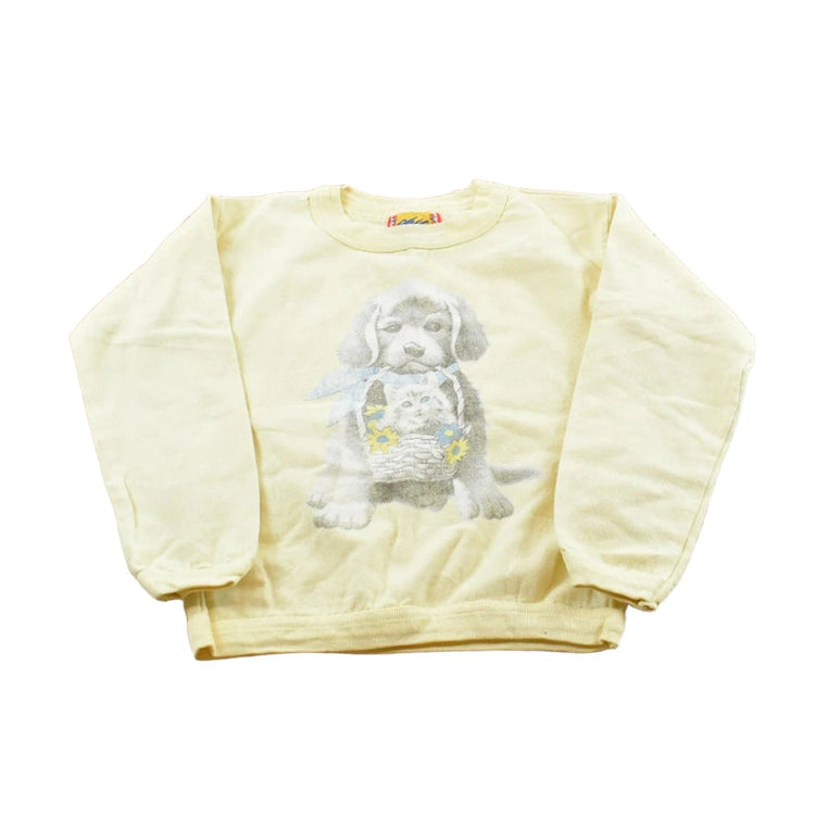 Vintage 1990s Chic Kitten Puppy Flower Basket Nature Crewneck Sweatshirt Youth XS