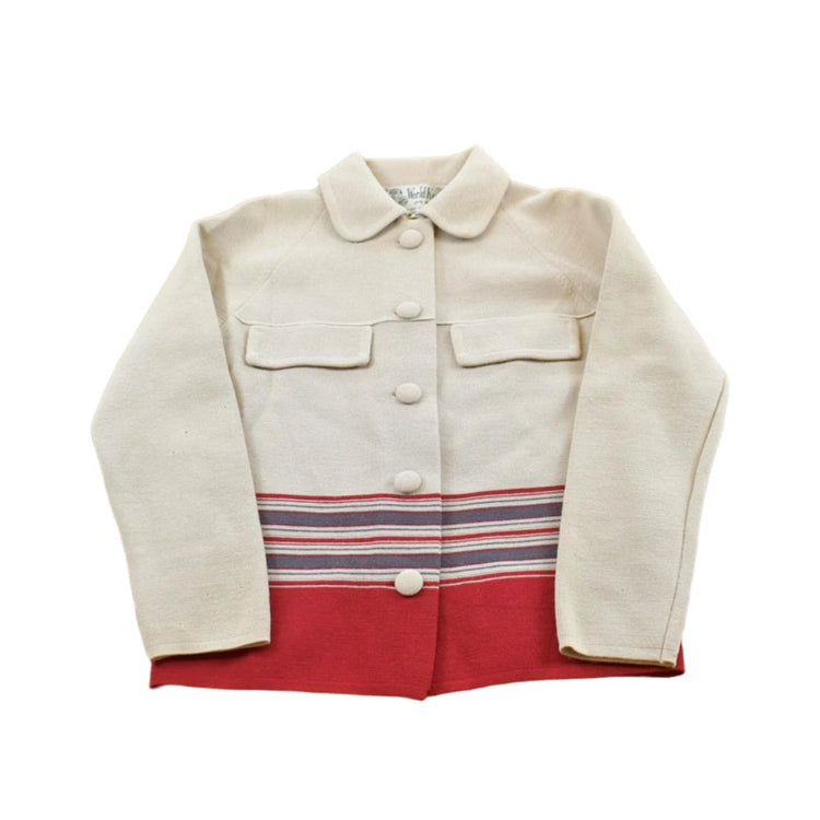Vintage 1980s World Knits Color Block Wool Knit Cardigan Button Up Sweater Women's S