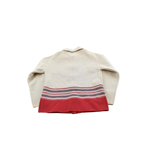 Vintage 1980s World Knits Color Block Wool Knit Cardigan Button Up Sweater Women's S