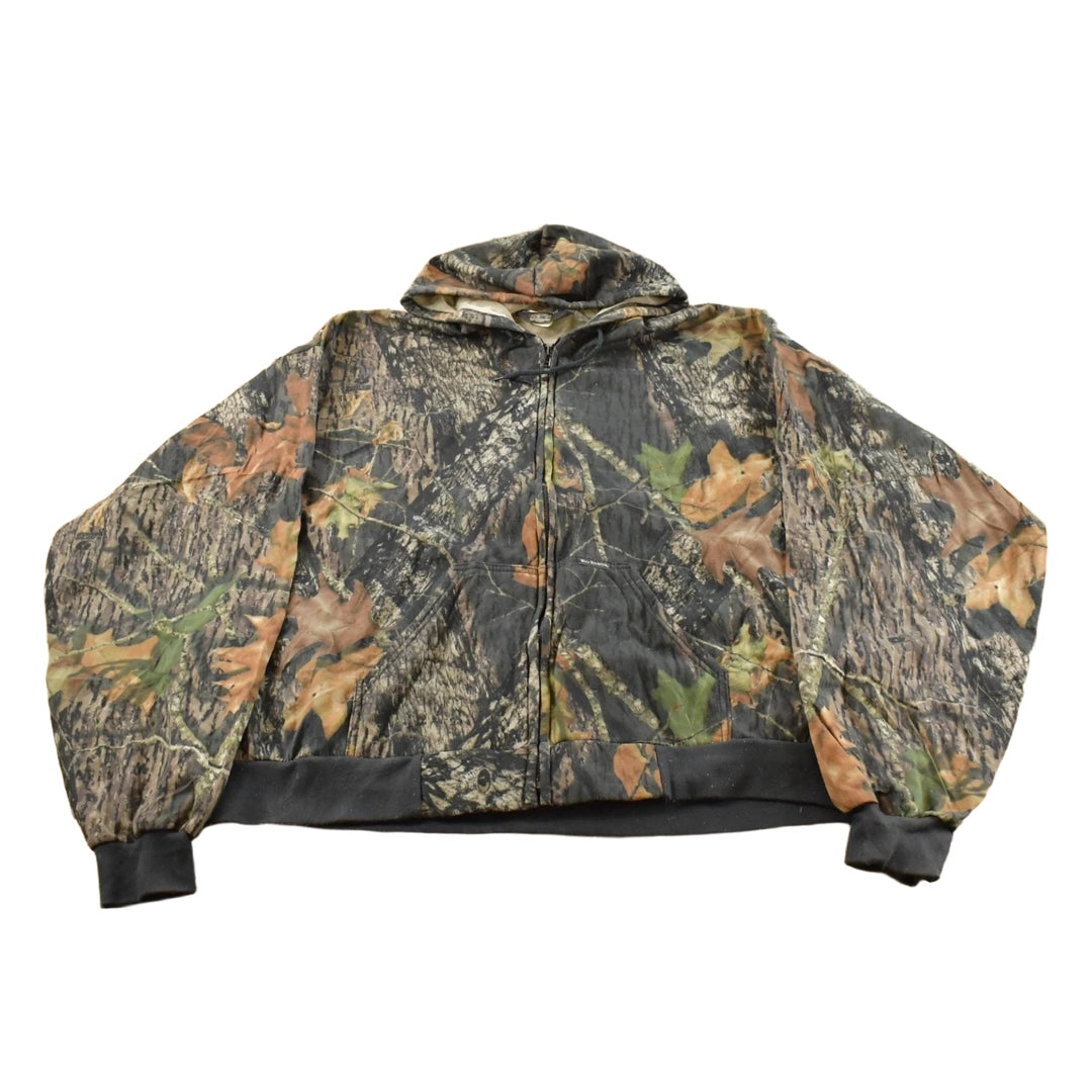 Vintage 1990s Wolf Mountain Tree Camo Full Zip Hoodie Men's 5XL