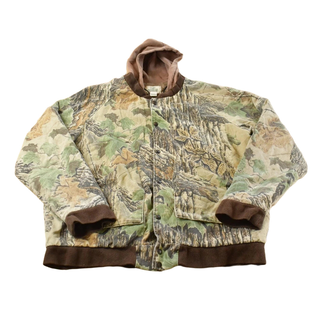 Vintage 1990s RedHead RealTree Camo Full Zip Snaps Insulated Hooded Jacket Men's 2XL