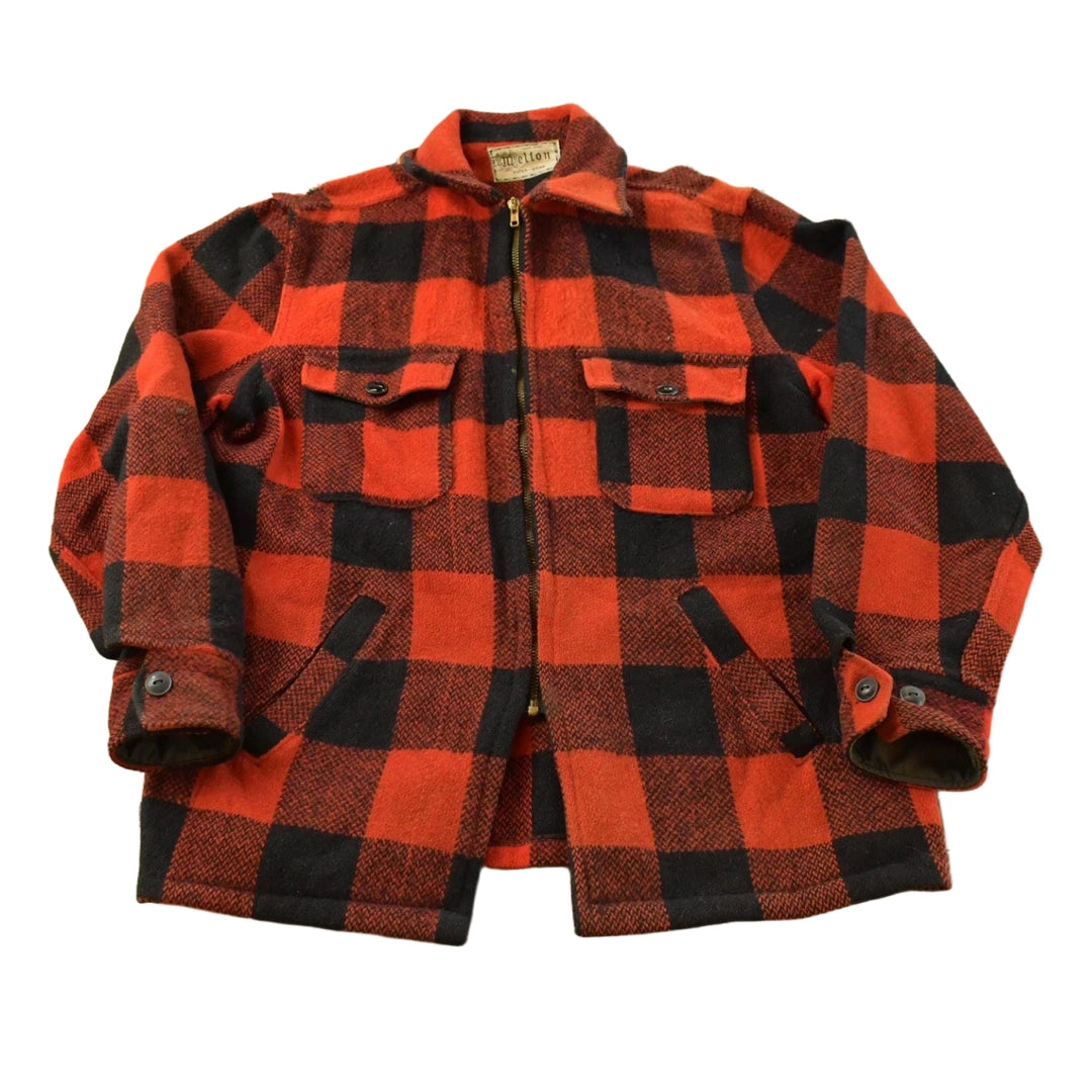 Vintage 1950s Melton Outer-Wear Full Zip Buffalo Plaid Wool Hunting Shacket Mens M