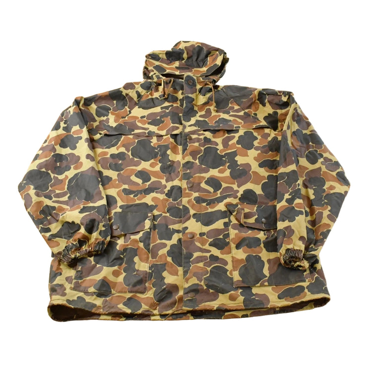 Vintage 1990s Columbia Duck Hooded Camo PVC Rain Jacket Men's XL