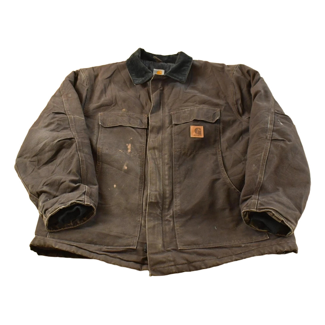 Vintage 1990s Carhartt Arctic Quilt Jacket – Distressed Tan Workwear Coat Men's XL