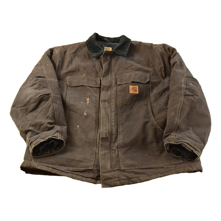 Vintage 1990s Carhartt Arctic Quilt Jacket – Distressed Tan Workwear Coat Men's XL