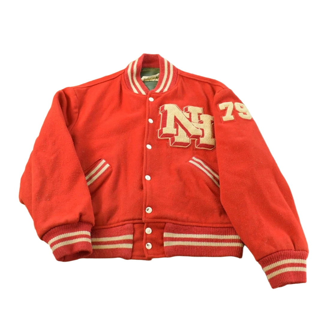 Vintage 1970s NH Chatnam Chenille Patch Collegiate Wool Varsity Letterman Jacket Men's L