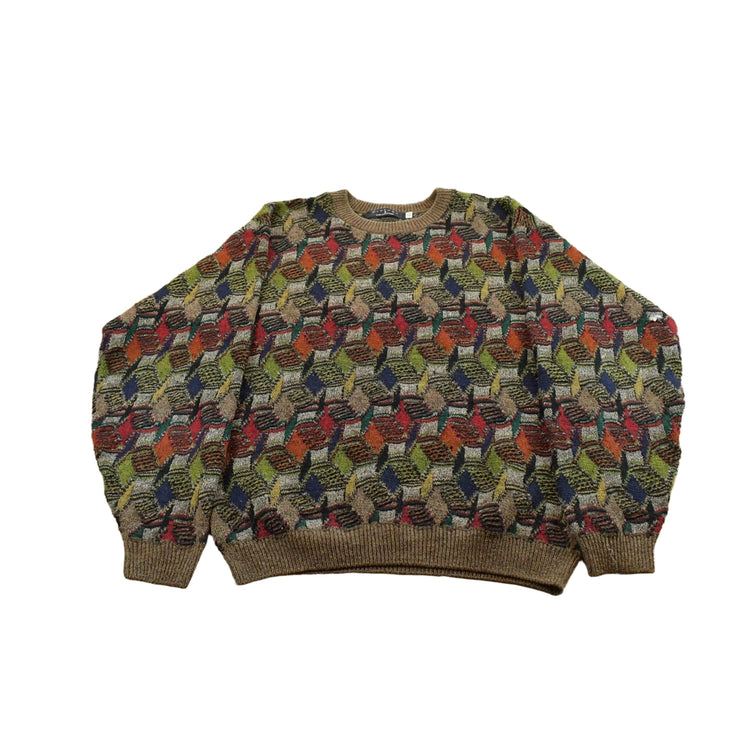 Vintage 1990s Protégé Abstract Knit Crewneck Sweater Men's XL Tall