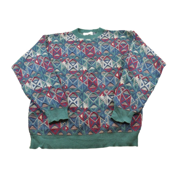 Vintage 1990s Bill Blass Textured 3D Cotton Knit Crewneck Sweater Men's L