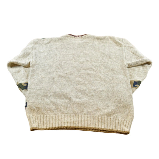 Vintage 1990s Gant Aztec Southwest Cotton Knit Crewneck Pullover Sweater Men's L