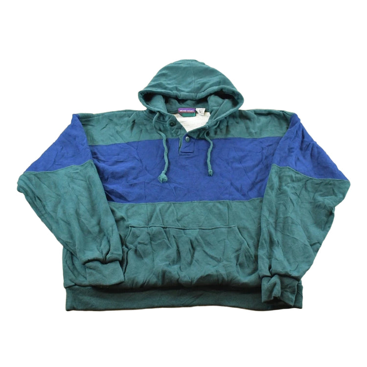 Vintage 1990s Grand Banks Performance Color Block Thermal Lined Henley Collar Hoodie Sweatshirt Men's S