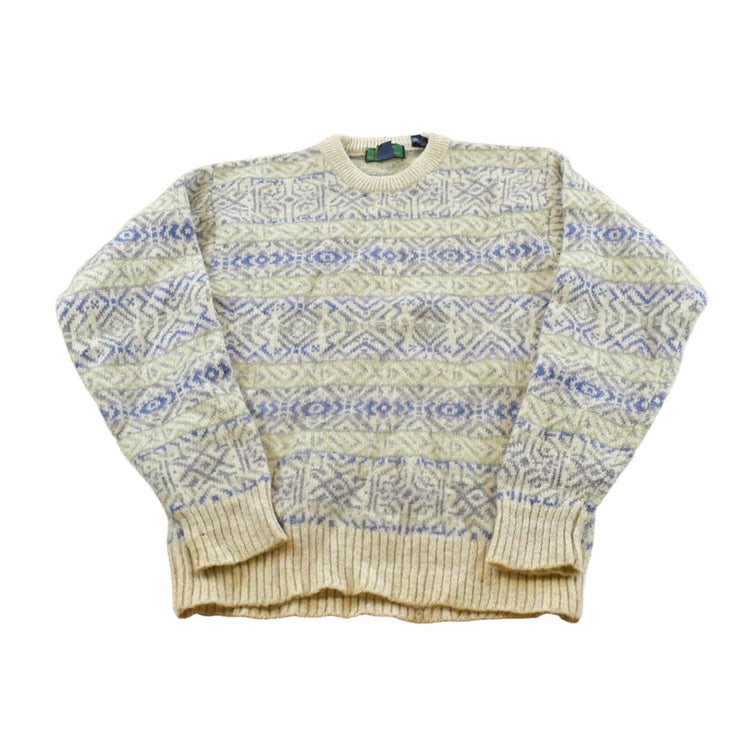 Vintage 1990s Colours Alexander Julian Knit Shetland Wool Argyle Crewneck Sweater Men's S