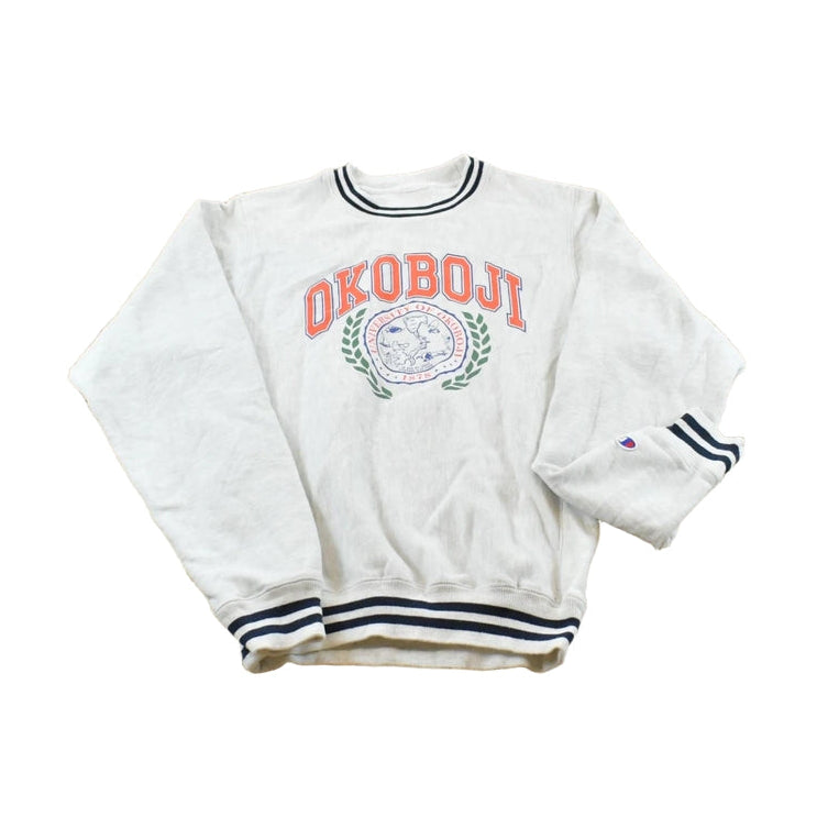 Vintage 1990s University of Okoboji Champion Reverse Weave Crewneck Sweatshirt Men's S