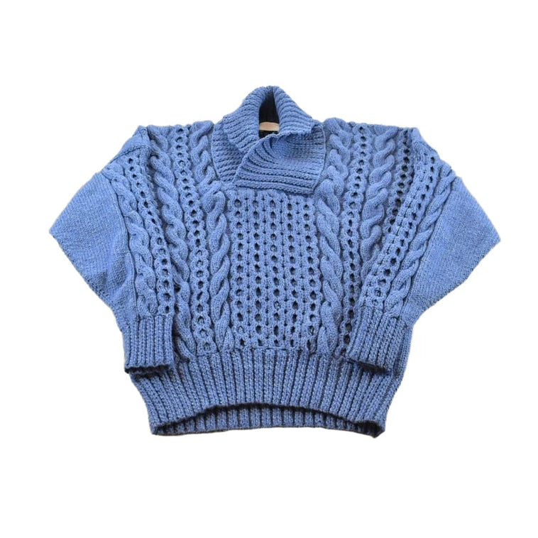 Vintage 1980s Hand Made Wool Cable Knit Shawl Collar Sweater Women's L