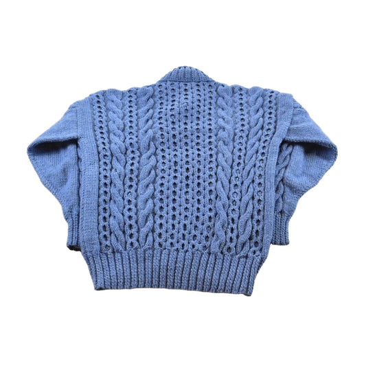 Vintage 1980s Hand Made Wool Cable Knit Shawl Collar Sweater Women's L