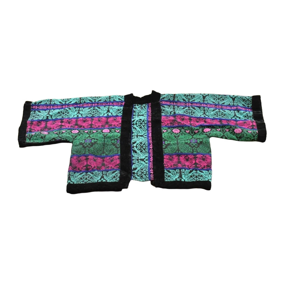 Vintage 1980s Huipil Floral Pattern Tapestry Jacket Women's M Cropped
