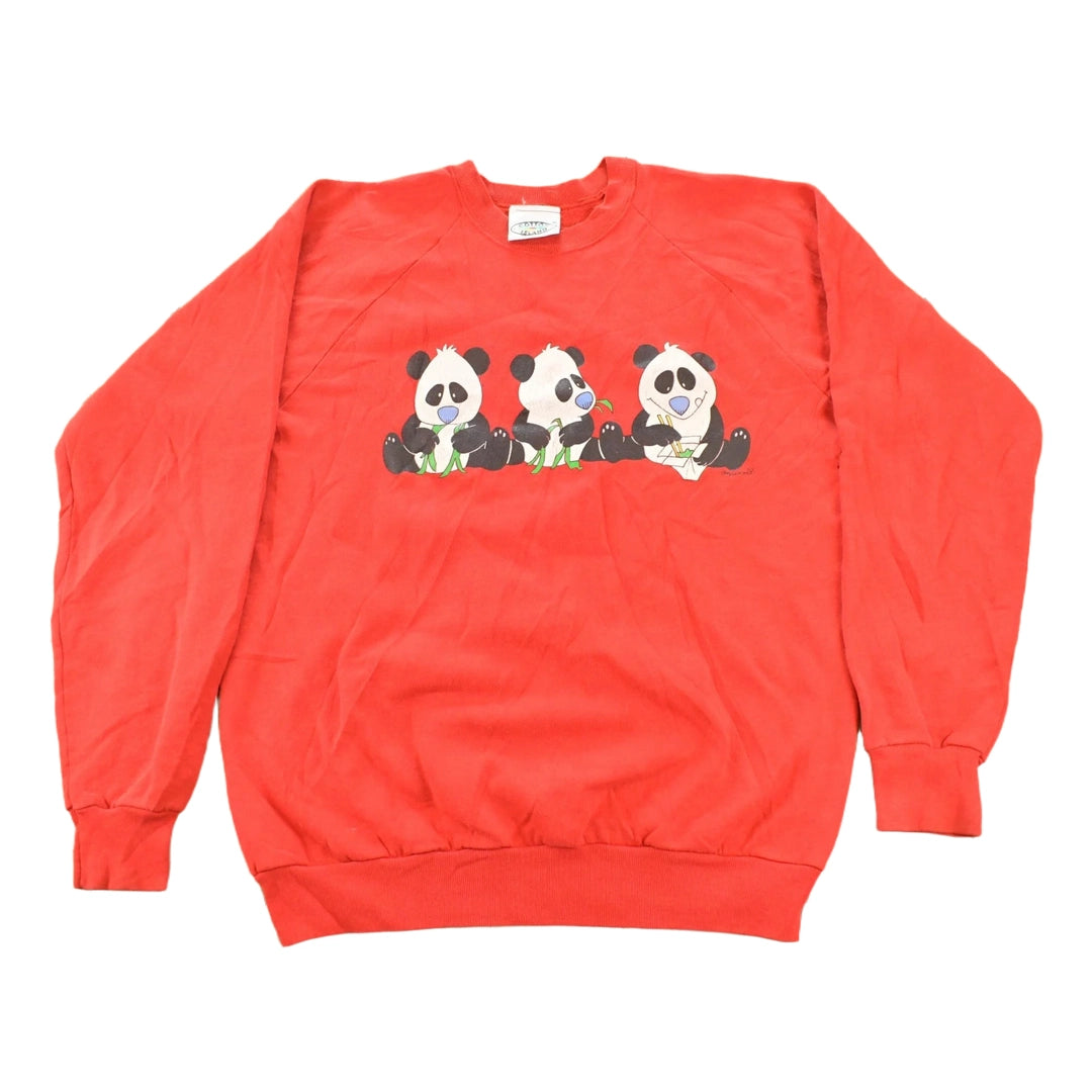Vintage 1980s Three Pandas Raglan Graphic Crewneck Sweatshirt Men's L