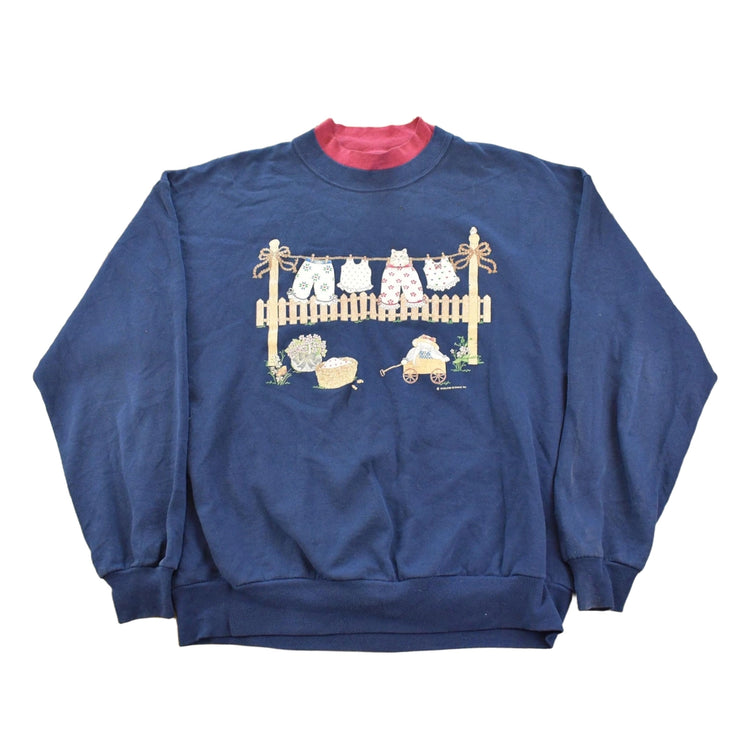 Vintage 1990s Cute Cat Hanging By The Fence Crewneck Sweatshirt Women's L