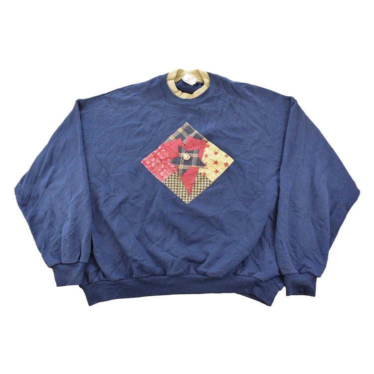 Vintage 1990s Star Embroidered Abstract Graphic Crewneck Sweatshirt Men's 2XL